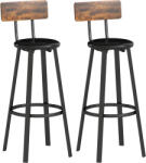 HOMCOM Set de 2 Scaune de Bar Captușite cu Spătar și Suport pentru Picioare - Maro Rustic și Negru | Aosom Romania (83A-358V00DR)