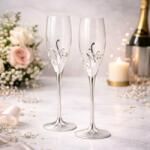  AZAY ' Mr & Mrs' kristályos pezsgőspohár szett, 26, 5 cm, elegáns pezsgőspoharak esküvőhöz, prémium ajándék dobozzal és szalvétapapírral