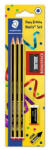 STAEDTLER Grafitceruza, HB, hatszögletű, hegyezővel és radírral, STAEDTLER "Noris (CTS120SBK3P1)
