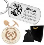  Gravírozott kulcstartó Bányásznak Barbórka acél 316L ajándék Ajándék