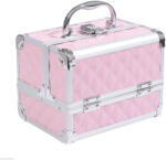 HOMCOM Trusa Machiaj Profesionala, Beauty Case pentru Make Up cu Profile din Aluminiu, Maner si Tava in Consola, 20x15x15cm, Roz | Aosom Romania (501-004PK)
