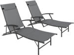 Outsunny Set de 2 Șezlonguri Pliante, Ajustabile în 4 Poziții cu Cotiere și Perne, 64x154x87 cm, Gri | Aosom Romania (84G-632V00GY)