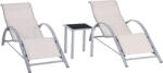 Outsunny Set de 2 Șezlonguri și Măsuță cu Blat din Sticlă, 59x169x66 cm, Crem | Aosom Romania (84B-570CW)