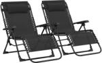 Outsunny Set de 2 șezlonguri pentru bronzat, șezlong pliant reglabil cu tetieră din textilenă, 90 x 65 x 112 cm, negru | Aosom Romania (84G-722V01BK)