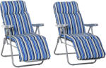 Outsunny Set de 2 Șezlonguri de Grădină Pliabile, Șezlonguri cu Spătar Reglabil pe 5 Nivele, Perne, Cotiere, din Oțel și Poliester, pentru Exterior, Terasă, Albastru și Crem | Aosom Romania (84B-571V70BU)