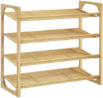 HomCom Etajeră pentru pantofi cu 4 niveluri, depozitare 12 perechi cu design cu lamele, bambus, 76x33x67cm, lemn natural | Aosom Romania (837-511V00ND) Pantofar