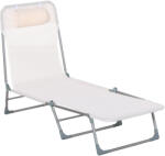 Outsunny Șezlong Pliabil cu Spătar Reglabil pe 5 Nivele și Pernă, Șezlong de Grădină cu Material Texteline, pentru Plajă, Piscină, Grădină, 182x56x28 cm, Crem | Aosom Romania (84B-622CW)