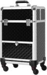 HOMCOM Valiză trolley machiaj geantă cosmetică vanity mâner telescopic reglabil 34L x 25l x 62H cm alu. negru | Aosom Romania (501-026BK)