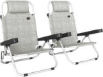 Outsunny Set Outsunny 2 Șezlonguri Pliabile și Reclinabile pe 4 Poziții cu Suport pentru Cap, din Aluminiu, 62x61x80 cm, Gri | Aosom Romania (84K-203V00GY)