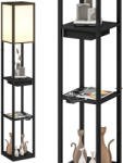 HomCom Lampadaire modern cu LED-uri și rafturi cu port USB A+C, comutator la picior pentru salon, cameră, birou, negru | Aosom Romania (B31-526V90BK)