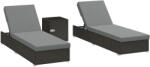 Outsunny Set 2 Șezlonguri de Grădină din Ratan cu Măsuță Laterală și Spătar Reglabil, 184x60x22 cm, Gri Închis | Aosom Romania (862-094V02CG)
