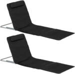 Outsunny Set de 2 Șezlonguri de Plajă cu umplutură - Plute de Plajă - preșuri de Plajă - Spătar reglabil Multi-Poziții - Sac de Transport Inclus - oțel Poliester PE Negru | Aosom Romania (84B-455BK)