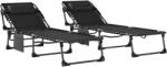 Outsunny Set de 2 Șezlonguri de Grădină Pliabile, Reglabile pe 5 Niveluri, cu Perne, Șezlonguri Textilenă cu Buzunar Lateral, Mâner, pentru Plajă, Piscină, 57x200x38 cm, Negru | Aosom Romania (84G-959V02BK)