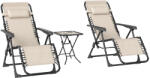 Outsunny Set de 2 Șezlonguri de Grădină cu Gravitație Zero și Măsuță cu Suport pentru Pahare, 47x47x54 cm, Bej | Aosom Romania (84G-718V00BG)