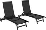 Outsunny Set de 2 șezlonguri din aluminiu și textilenă cu roți, spătar înclinabil, greutate max. 150 kg, negru | Aosom Romania (84G-088V01BK)