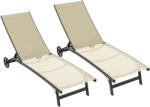 Outsunny Set de 2 șezlonguri din aluminiu și textilenă cu roți, spătar reglabil, sarcină max. 150 kg kaki | Aosom Romania (84G-088V01KK)