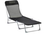 Outsunny Șezlong Pliabil cu Spătar Reglabil pe 5 Nivele și Pernă, Șezlong de Grădină cu Material Respirabil Textilen, pentru Plajă, Piscină, Grădină, 182x56x28 cm, Negru | Aosom Romania (84B-622BK)
