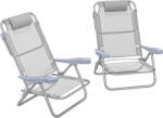 Outsunny Set 2 Scaune de Camping Pliabile cu Tetieră Căptușită și Spătar Reglabil în 6 Poziții, 62x65x80 cm, Gri Deschis | Aosom Romania (A20-380V00LG)