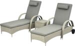 Outsunny Șezlong de grădină masă 3 piese Set de mobilier din Poliratan+Metal Gri | Aosom Romania (862-011V01)
