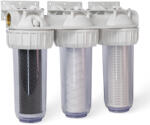 AQUAQUBE Filtre de apa AQUAQUBE 3 x 10, cu 1 2, in linie pentru filtrare mecanica cu 3 cartuse filtrante - nylon + polipropilena + carbune activ Filtru de apa bucatarie si accesorii
