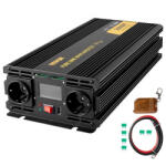 VEVOR 230V feszültségváltó inverter, 2500W tiszta szinuszhullámú inverter, GYS-2500W 12V DC tiszta szinuszhullámú teljesítmény, tiszta szinuszhullámú inverter vezetékes távirányítóval és LCD kijelzővel (INV