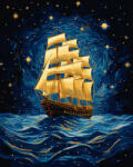 Oh Art! Set pictura pe numere, cu sasiu, Corabie cu vele - vopsea aurie, 40x50 cm (JX1094)
