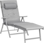 SONGMICS Sezlong pliabil, cu saltea groasa si tetiera, spatar reglabil, maxim 150kg, 183x60x39cm, gri (EZ-GCB24GY)