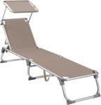 SONGMICS Sezlong pliabil, cu parasolar, spatar reglabil in 5 pozitii, maxim 150kg, 193x55x31cm, taupe (EZ-GCB19BR)