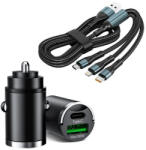Autolife Autós gyorstöltő + 3in1 gyorstöltő kábel - 2 portos MAX 100W-os autós gyorstöltő adapter - 12/24V - USB-A + USB-C (PD/QC) (13351)