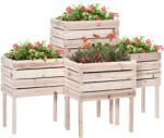 Outsunny Jardiniera Ridicata Lemn Natural, Suport 4 Ghivece Plante, Design Exterior 50x30x60cm | Aosom Romania (845-350)