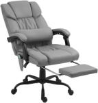 Vinsetto Fotoliu Reglabil pe Înălțime cu Tetieră și Suport pentru Picioare din Piele Artificială, 66x75x112-122 cm, Gri | Aosom Romania (921-275V90GY)
