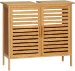 Kleankin Mobila sub chiuvetă baie din bambus mobilier sub vasca 2 uși 66 x 29 x 61, 5 cm | Aosom Romania (834-514V00ND)