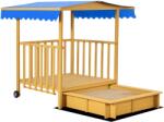 Outsunny Nisipar Nisipar cu Casa de Joaca Nisipar cu Acoperis, 133 x 129 x 137, 5 cm, Lemn + Albastru | Aosom Romania (343-057V00ND)
