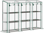 Outsunny Seră de grădină cu rafturi la 3 niveluri, seră de balcon cu 3 uși rulante cu fermoar, 215 x 46 x 151 cm, verde | Aosom Romania (84H-228V00CR)