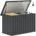 Outsunny Ladă de Exterior de 400L cu Capac cu Două Pârghii, Încuietoare și 2 Chei, 124x66x72 cm, Gri Închis | Aosom Romania (84G-479V00CG)