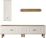 GL Store Set mobilier living 3 piese, compus din dulap înalt, comodă joasă și etajeră de perete, Culoare naturală (F-GLS-GL0556N)