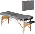 HOMCOM Masă de Masaj Pliabilă din Lemn de 3 Zone cu Înălțime Spătar Suport pentru Cap Ajustabile Brațe 215x60x64-89 cm Gri | Aosom Romania (503-030V00GY)