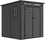Outsunny Căsuță de Grădină cu 2 Intrări, 3 Ferestre și Guri de Aerisire, din PP și Aluminiu, 182x182x196 cm, Gri Închis | Aosom Romania (84H-500V00CG)