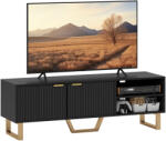 HomCom Mobilier TV banc TV pentru televizor de până la 70 de inch - dulap cu 2 uși canelate, compartiment deschis și trecere cabluri | Aosom Romania (83B-147V01BK)