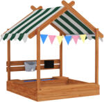 Outsunny Nisipar pentru copii cu copertină 6 fanioane 2 tăvi robinet și tablă în formă de căsuță pentru curte 124x116x146 cm Portocaliu | Aosom Romania (343-063V00OG)