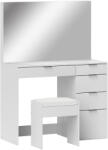 HOMCOM Set Masă de Toaletă cu Oglindă și 5 Sertare și Taburet de Machiaj Tapițat, 97, 2x44, 5x136, 5 cm, Alb | Aosom Romania (831-750V80WT)