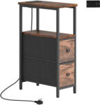 HOMCOM Masă laterală/masă de cafea cu stație de încărcare, cadru din oțel, 2 sertare textile, compartiment deschis, 20cm x 40cm x 63cm, Maro rustic | Aosom Romania (83B-653V90RB)