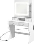 HOMCOM Masă de Toaletă cu Oglindă Iluminată LED, Masă de Machiaj cu Stație de Încărcare, 4 sertare și rafturi de depozitare, 90x45x160 cm, Alb (831-776V90WT)