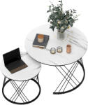 HomCom Mese de cafea în set de 2 bucăți, aspect marmură, plăci de particule, metal, mese de cafea rotunde pentru living, plasabile unul în altul, Alb | Aosom Romania (83B-387V00WT) Masa de cafea