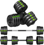 SPORTNOW Set 2 în 1 cu 2 Gantere Convertibile în Bară, Greutate Totală 30 kg și Discuri de Greutate Reglabile, Negru | Aosom Romania (A91-318V03GN)