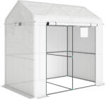 Outsunny Seră de grădină PE, seră pentru balcon, husă întărită 135 g/m2, cadru din oțel, ușă cu fermoar, 200 x 140 x 200 cm, alb | Aosom Romania (845-939V00WT)
