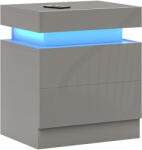HOMCOM Mesa de Noapte cu Lumini LED 2 Sertare și Telecomandă Masă de Noapte pentru Dormitor Sufragerie 45x35x52 cm Gri | Aosom Romania (831-651V90GY)