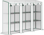 Outsunny Seră de grădină cu rafturi pe 3 niveluri seră pentru balcon 3 uși rulabile cu fermoar 215 x 46 x 151 cm alb | Aosom Romania (84H-228V01WT)