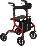 HOMCOM Deambulator cu Scaun și Spătar pentru Vârstnici Pliabil, Reglabil pe Înălțime, Suport pentru Baston, Roșu | Aosom Romania (712-073V00RD)