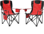 Outsunny Set 2 Scaune de Camping Pliabile cu Geantă Frigorifică, Suport pentru Pahare și Tetieră, 94x62x100 cm, Roșu | Aosom Romania (A20-510V00RD)